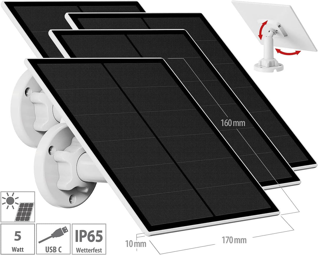 revolt Solarmodule: 4er Universal Solarpanel für Akku IP Kameras mit USB Typ C Port, 5W (Wetterfeste