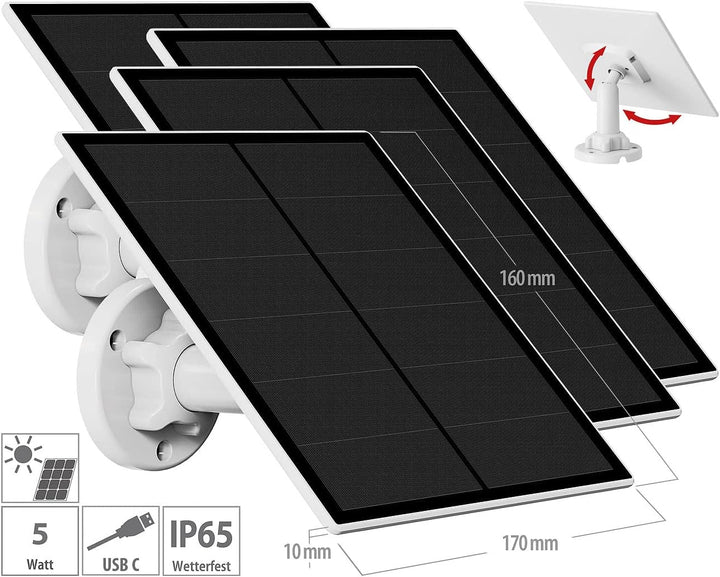 revolt Solarmodule: 4er Universal Solarpanel für Akku IP Kameras mit USB Typ C Port, 5W (Wetterfeste