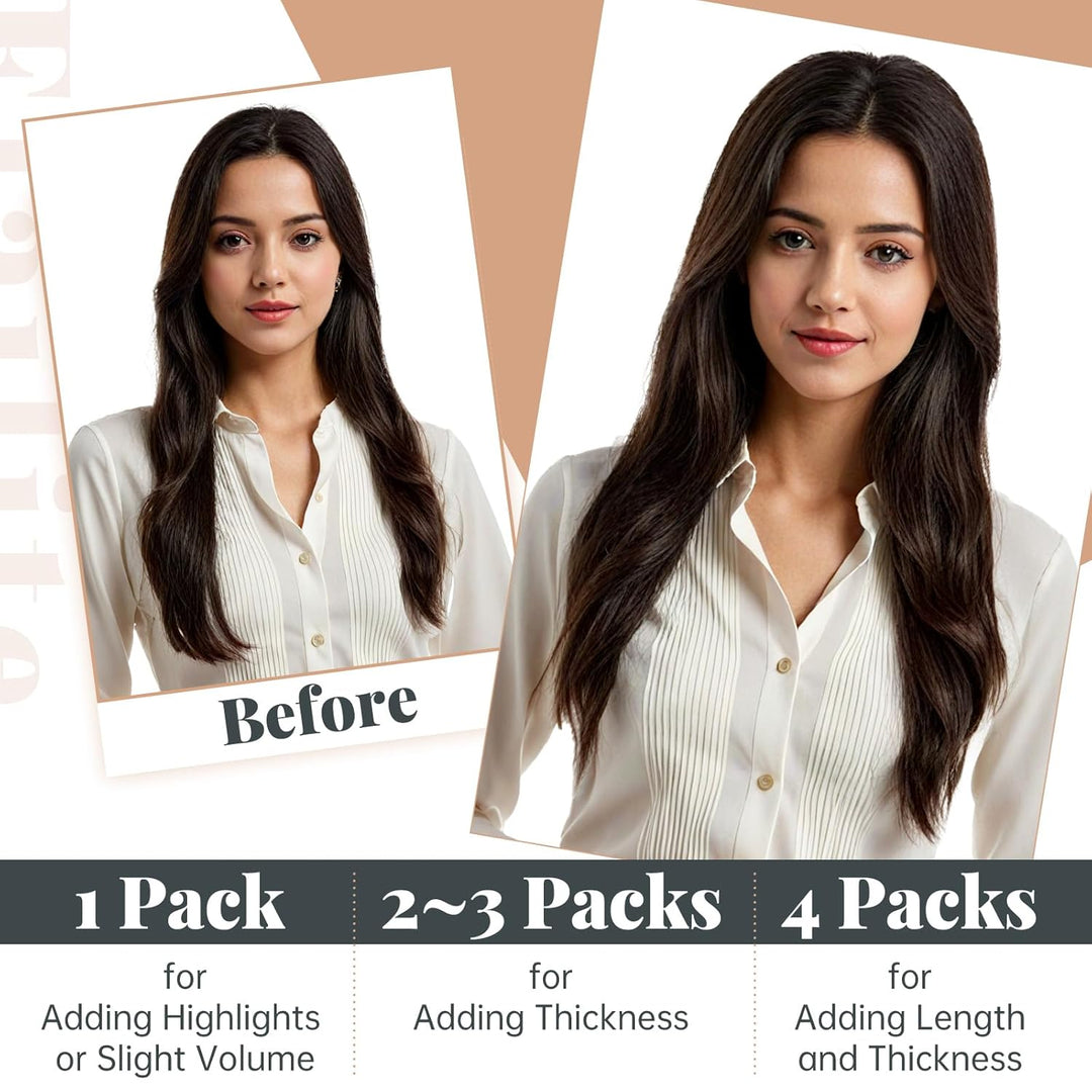 Elailite Extensions Echthaar Tape in #2 Dunkelbraun, 20 Stück/Packung Real Human Hair, 45cm Haarverl