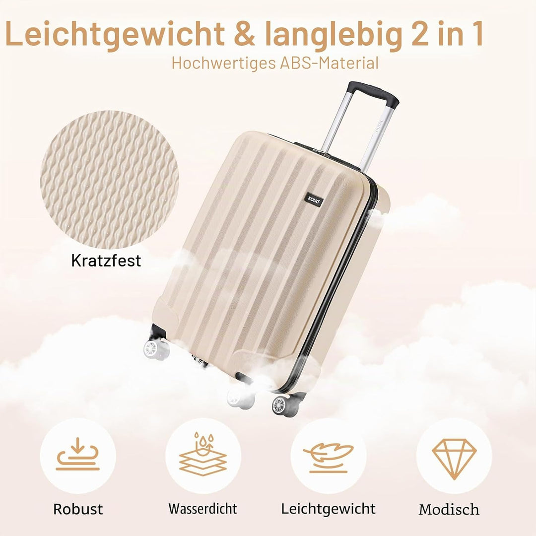 Kono Zwillingsrollen Hartschale ABS Koffer Trolley Reisekoffer Rollkoffer Handgepäck (Beige, M) Beig