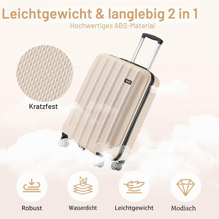 Kono Zwillingsrollen Hartschale ABS Koffer Trolley Reisekoffer Rollkoffer Handgepäck (Beige, M) Beig