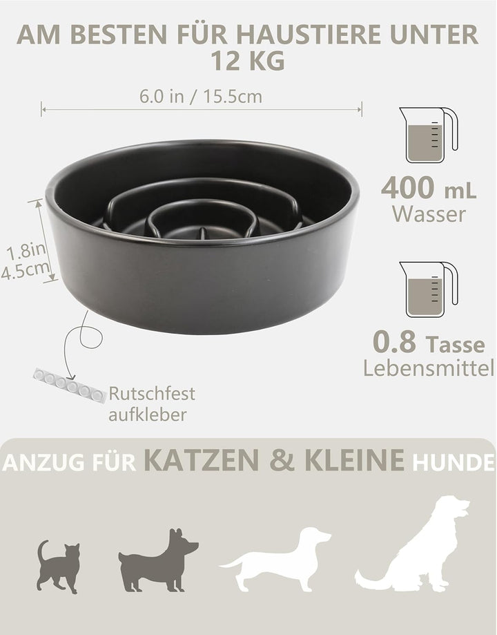 Keramik-Slow-Feeder-Hundenäpfe für Kleine Rassen, Antischlingnapf für Katze und Kleine Hunde, Langsa