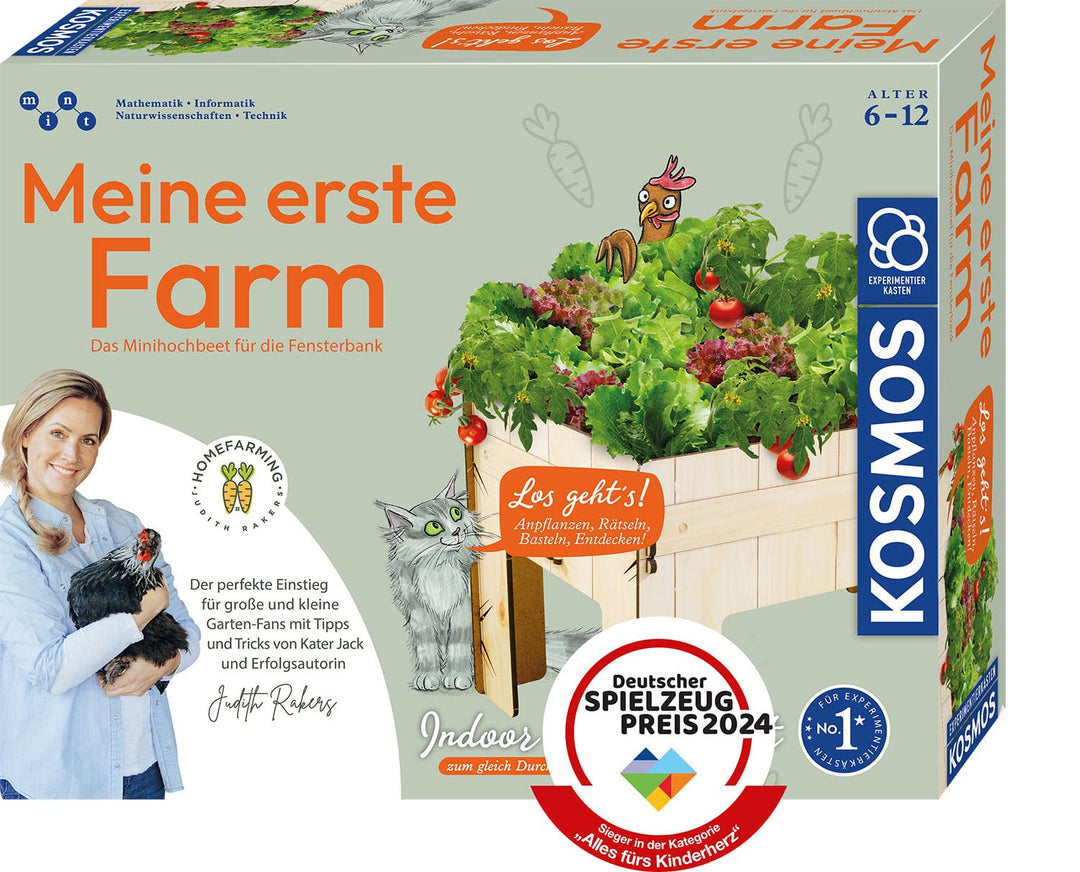 KOSMOS 637262 Meine erste Farm mit Judith Rakers, Minihochbeet für die Fensterbank, Gemüse Pflanzset