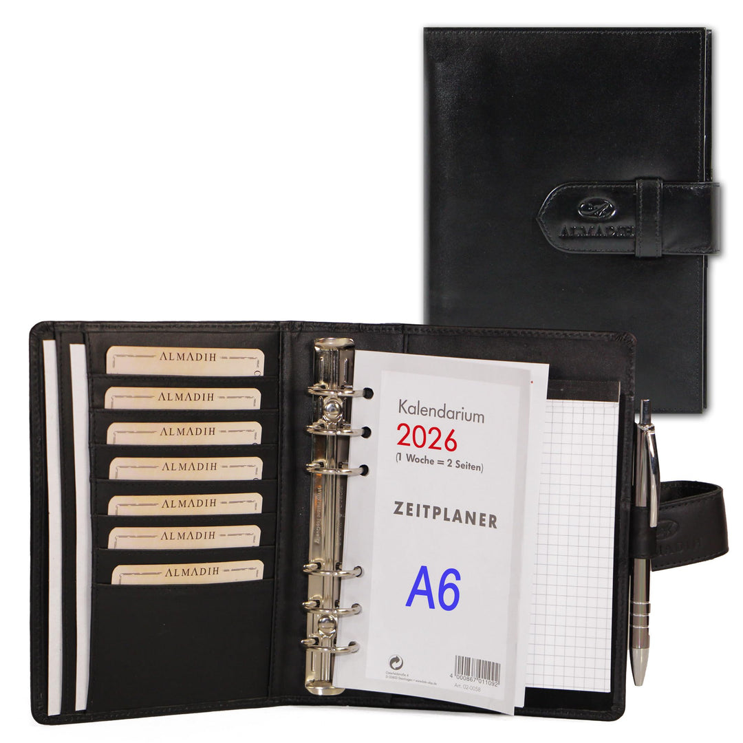 ALMADIH Leder A6 Terminplaner Kalender 2024 Notizblock Premium Leder SCH Geschenkbox Ledermappe Mapp