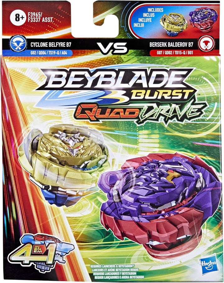Beyblade Hasbro Burst QuadDrive Berserk Balderov B7 und Cyclone Belfyre B7 Kreisel Doppelpack – 2 Ka