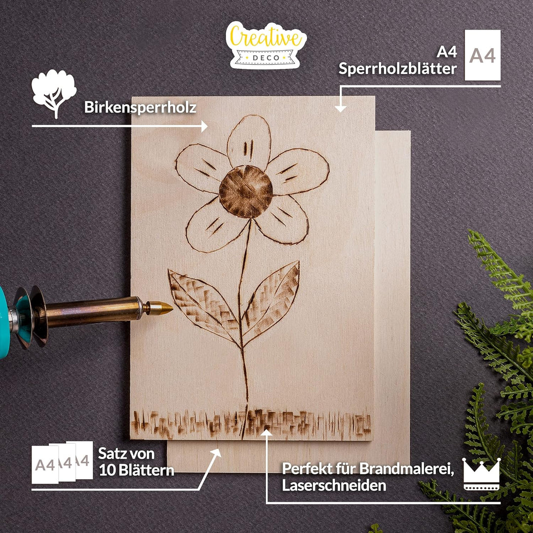 Creative Deco 10 x A4 Sperrholzplatte 6mm | 300 x 210 (+/- 0,5) mm | Birkensperrholz Dünne Holz-Zusc