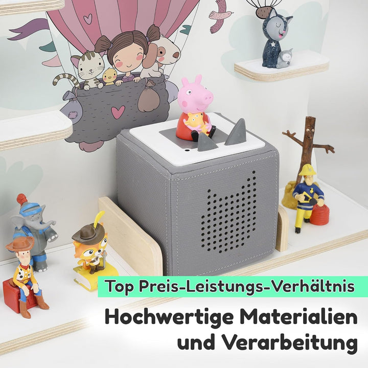 stadtecken Holzregal für Musikbox I Geeignet für die Toniebox und ca. 50 Tonies I Perfekte Tonie Auf