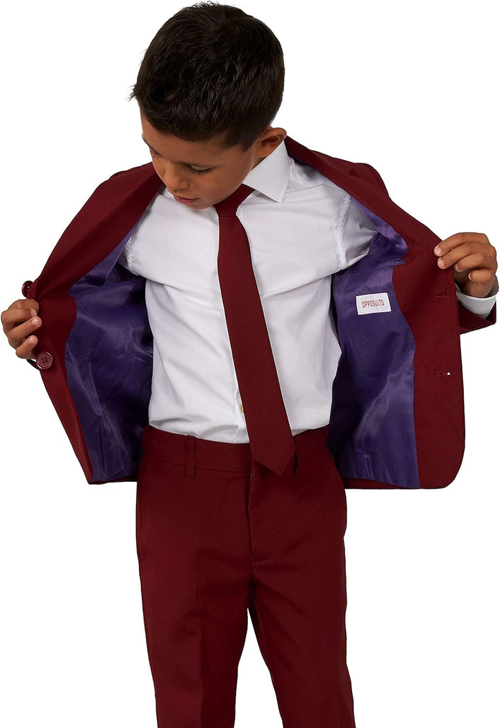 OppoSuits Jungen Blazing Burgund Einfarbiger Anzug - Abschlussball- und Hochzeitsfeier-Outfit - Inkl