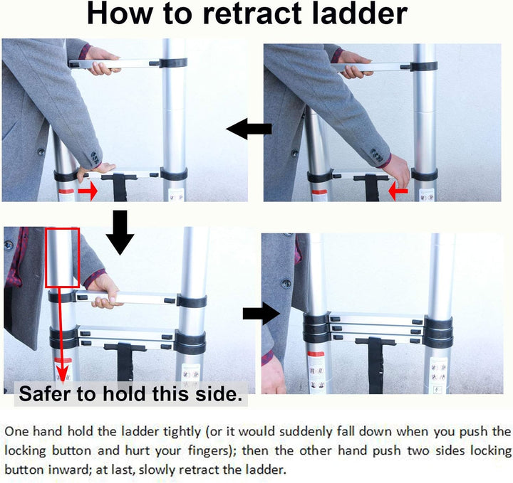 Robuste 5 m Lange Alu-Verlängerungsleiter mit abnehmbarem Haken, teleskopisch, 150kg, maximale Tragk