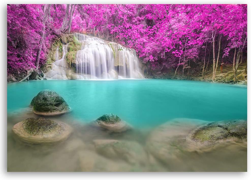 Feeby Dekobild Wasserfall Deko Wand Kunstdruck Natur Violett 70x50 cm