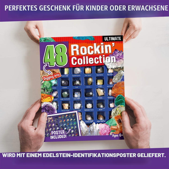 Byncceh Mineralien Set 48 Stück – Mineralien und Kristallprobenbox für Kinder, Edelsteine für Kinder