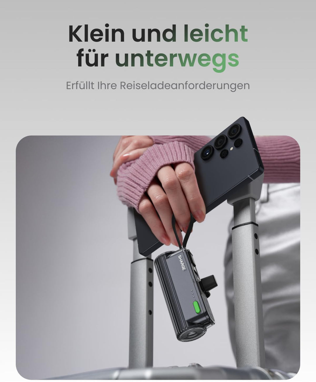 SHARGE Flow Mini 2 Power Bank 22.5w Max, Kleine Powerbank für Unterwegs, Schnelllade-Akkupack mit Li