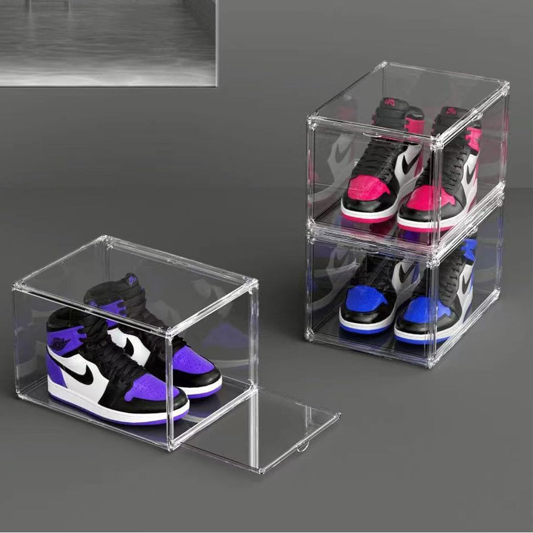 MECC Klare Schuhbox, stapelbarer Acrylschuhschrank, mit Magnettür,14.4x10.6x8inch/36x27x20cm (Clear