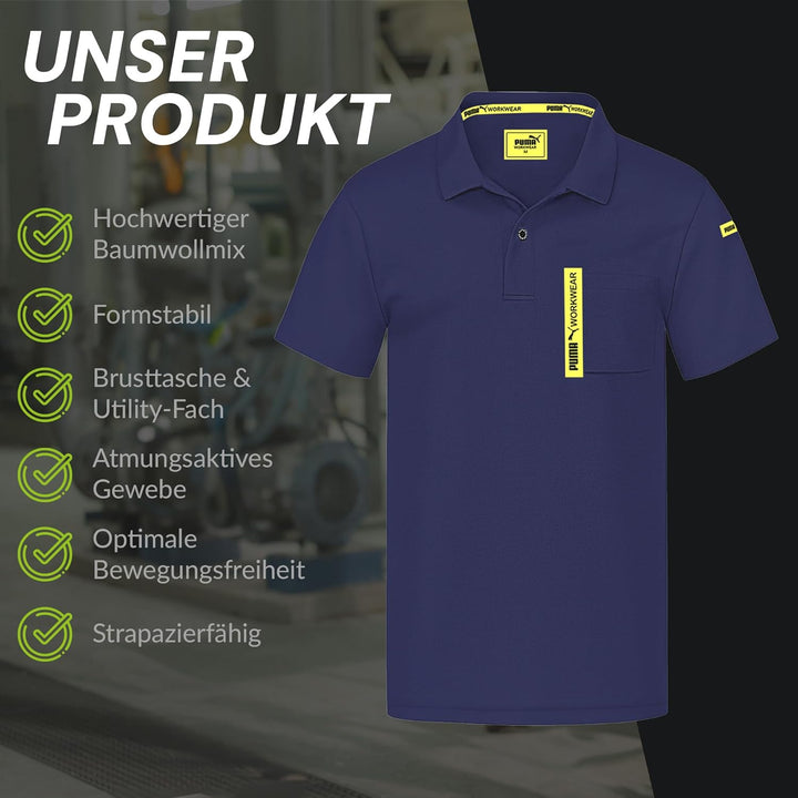PUMA Workwear Advanced – Poloshirt Herren Kurzarm – Arbeitsshirt mit Brusttasche und Utility Fach an