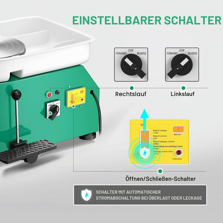 VAYOTOY Elektrische Töpferscheibe Maschine 25CM 350W Keramik Clay Maschine Professionelle Töpfersche