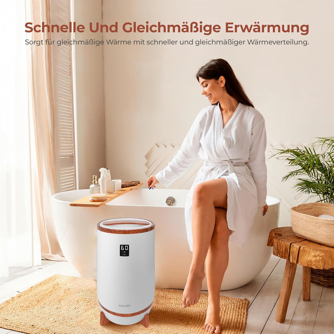 SereneLife Handtuchhalter Braun Holzoptik – Elektrischer Handtuchwärmer für 2 Handtücher Energiespar