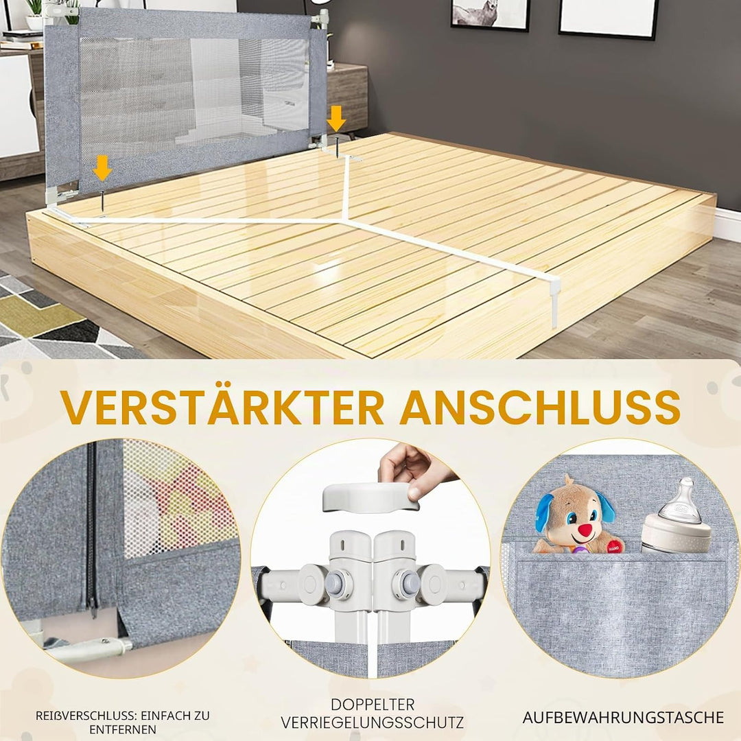 Kidsgigglz Bettgitte 150cm, Kinderbettgitter für Kinder Baby， Rausfallschutz Bett mit Vertikaler Heb