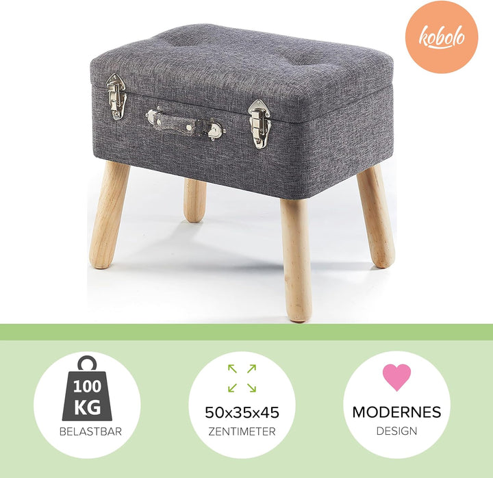 Kobolo Kofferhocker Hocker Polsterhocker aus Textil - Hell Grau - 50x35x45 cm