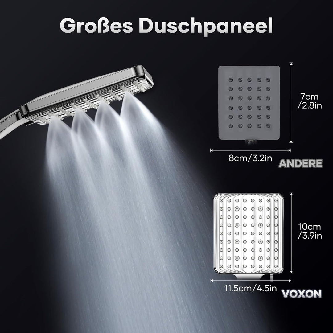 VOXON Duschkopf mit Schlauch 1,6 M, Handbrause Duschkopf Gross, Duschkopf Wassersparend Hochdruck, E
