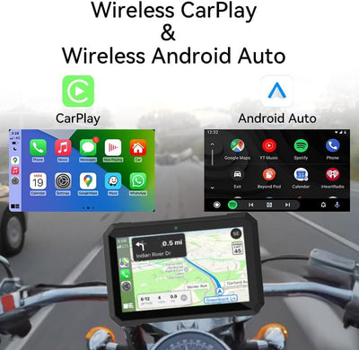 Sunweyer Motorrad Carplay und Android Auto Tragbare Drahtlose GPS Navigation 7 Zoll IPX7 Wasserdicht