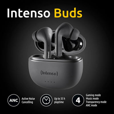 Intenso Black Buds - TWS True Wireless Kopfhörer T300A mit Active Noise Cancelling und bis zu 35 Std