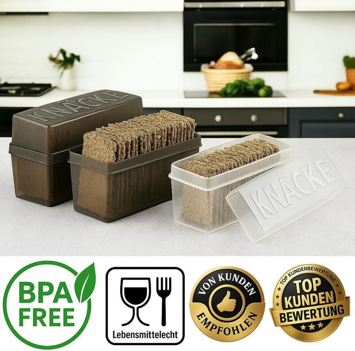 Knäckebrotdose Knäckebrot Box mit Deckel - Brotbox - luftdicht - Aufbewahrungsbox - Transparent/weis