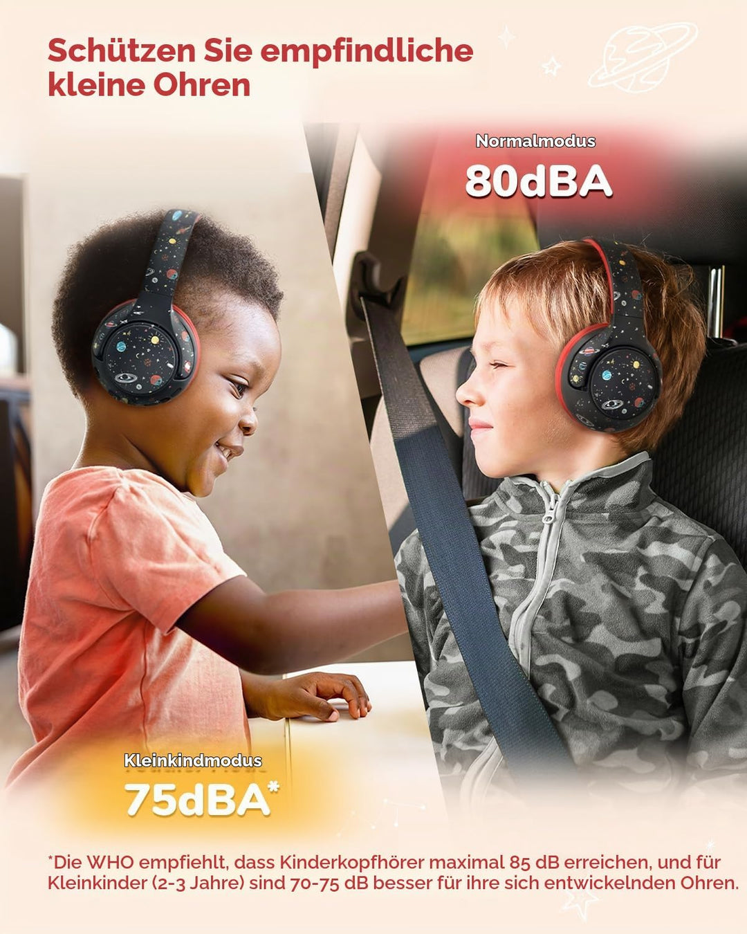 iClever Bluetooth Kopfhörer Kinder, 2+ Jahre alt CPC-Zertifiziert, 75/80dBA Sichere Begrenzte Lautst