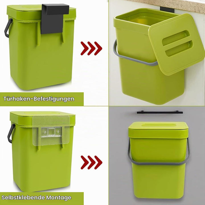 3L Biomülleimer Küche Klein, Komposter Mülleimer mit Deckel, Aufhängbarenzum Komposteimer, Tischabfa