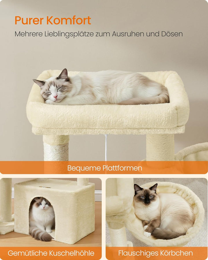 Feandrea Kratzbaum, Katzenbaum mit Kratzsäulen, Rampe, Katzenkratzbaum, 2 grosse Plattformen, Höhle