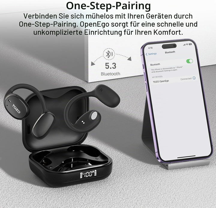 TOZO OpenEgo Open Ear Kopfhörer 5.3 Bluetooth Kopfhörer Sport mit Ohrbügel,Kopfhörer Kabellos Blueto