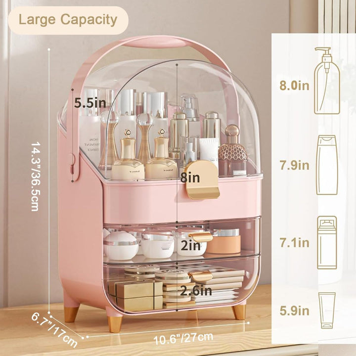 Make-up-Organizer, 2 Schubladen, Kosmetik-Organizer mit Deckel, Hautpflege-Organizer, Badezimmer-The