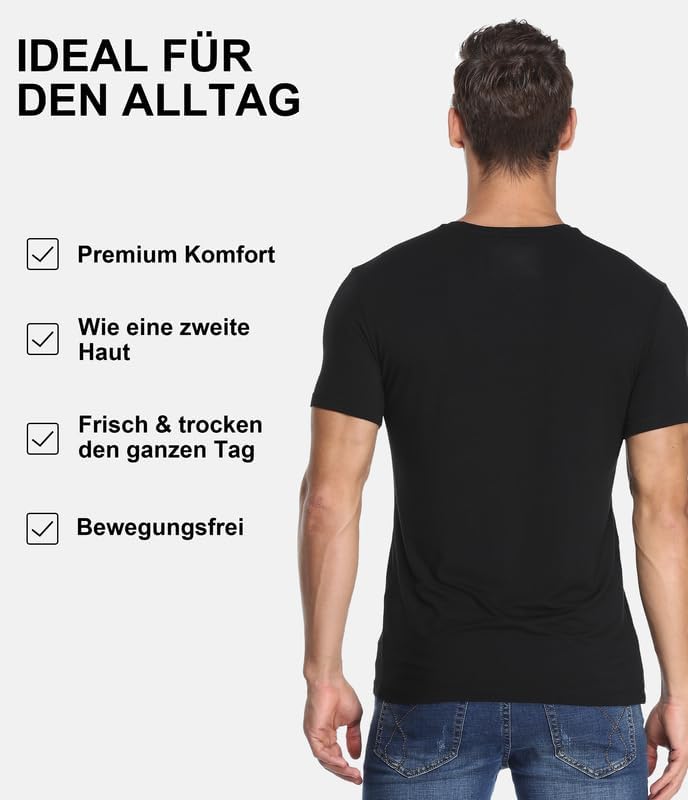 COLORFULLEAF 3/5er Pack Bambus Rundhals T-Shirt Herren Stretch Unterziehshirt Männer Einfarbig Busin