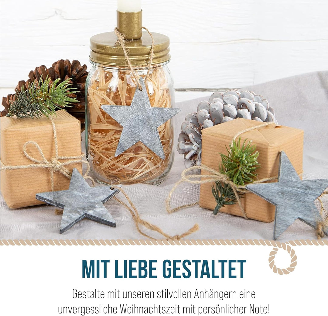 Weihnachtsanhänger Sterne, 10 Stück: Holzanhänger Stern, Geschenkanhänger Holz Weihnachten, Anhänger