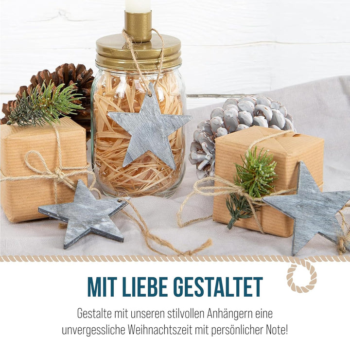 Weihnachtsanhänger Sterne, 10 Stück: Holzanhänger Stern, Geschenkanhänger Holz Weihnachten, Anhänger