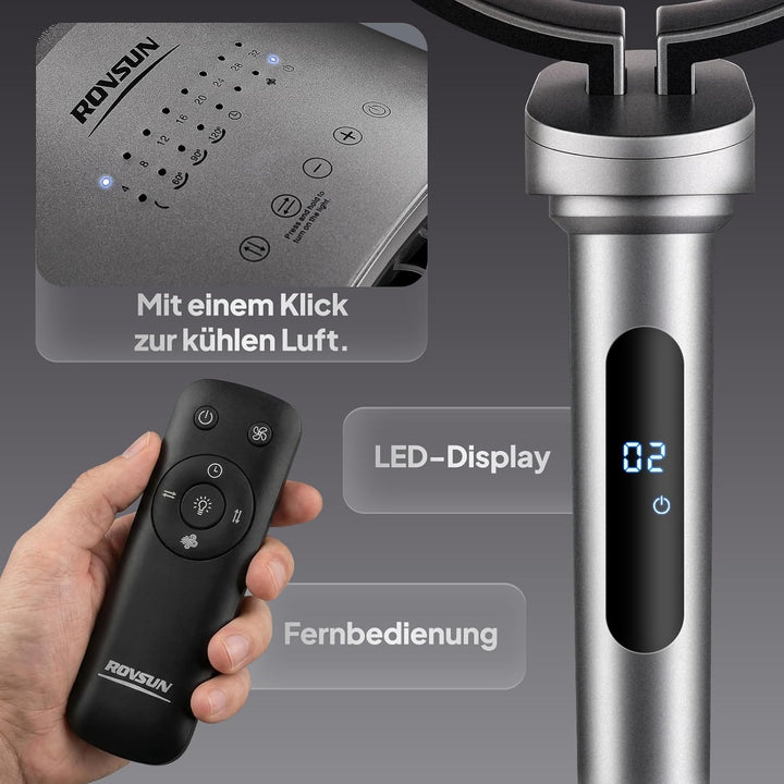 Bonnlo Standventilator mit Fernbedienung & Touchpanel, Ventilator Leise 40dB, Fan 98-115 cm Höhenver