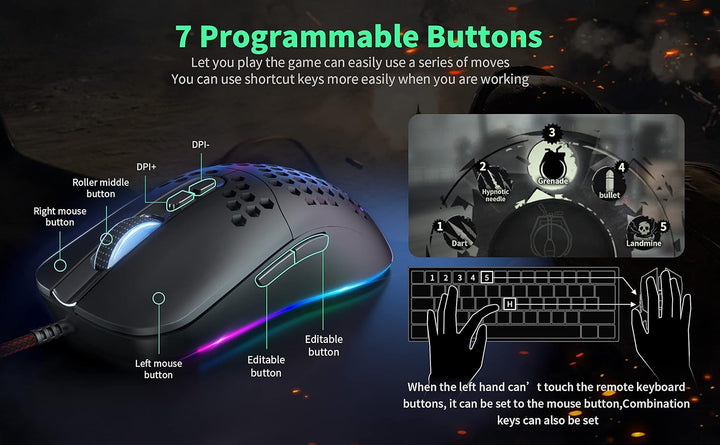 Gaming Maus 7200 DPI RGB Waben Design für PC Laptop C306, C306