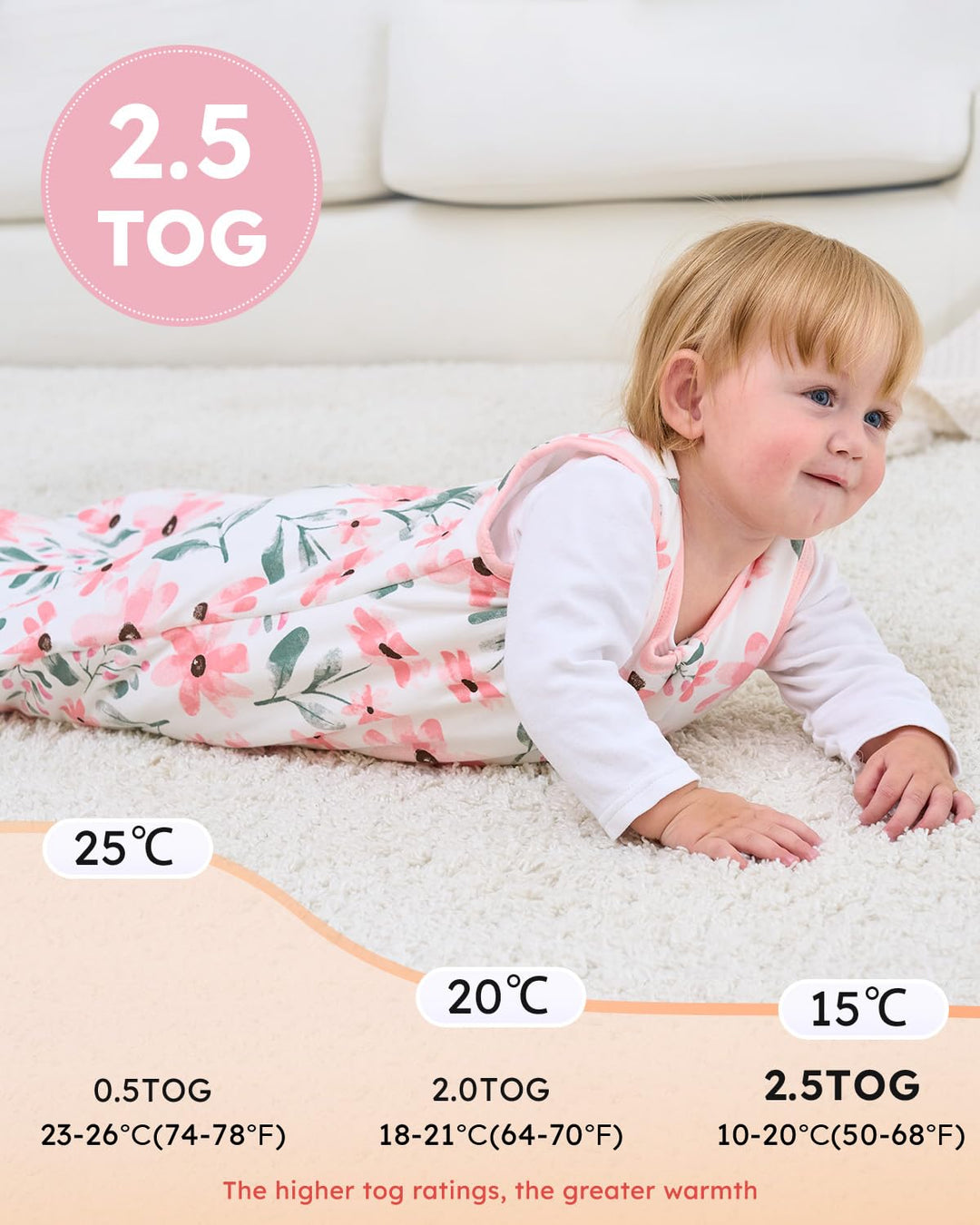 Yoofoss Schlafsack Baby Winter 2.5 Tog - 84cm/12-18 Warm Winterschlafsack Baumwolle Babyschlafsack W