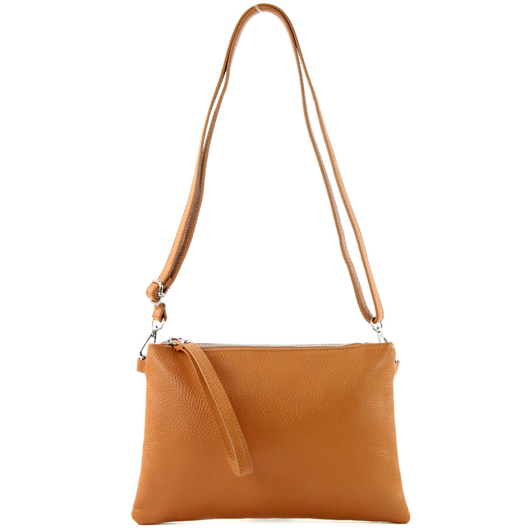modamoda de - T186 - ital. Clutch Umhängetasche Leder Medium Camel, Camel