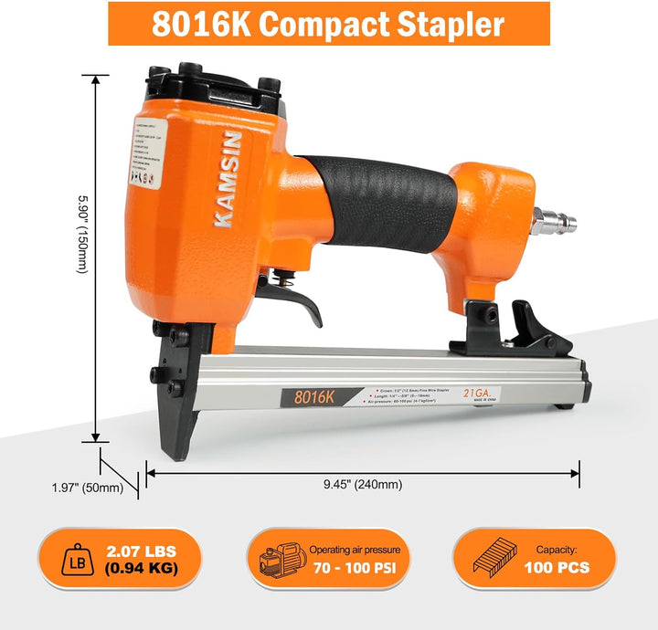 KAMSIN 8016K Pneumatischer Polsterhefter 21 Gauge Typ 80 Polsterhefter, 12,8 Krone, 6–16 mm Länge fü