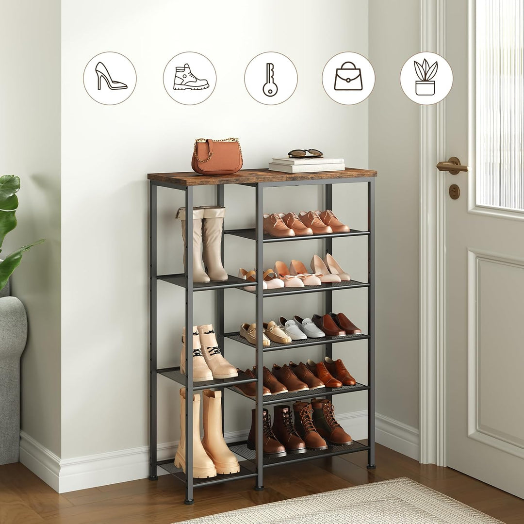 HOOBRO Schuhregal, 6-stöckiges Schuhablage, Schuh-Organizer, Metall Schuhständer, Grosse Kapazität S