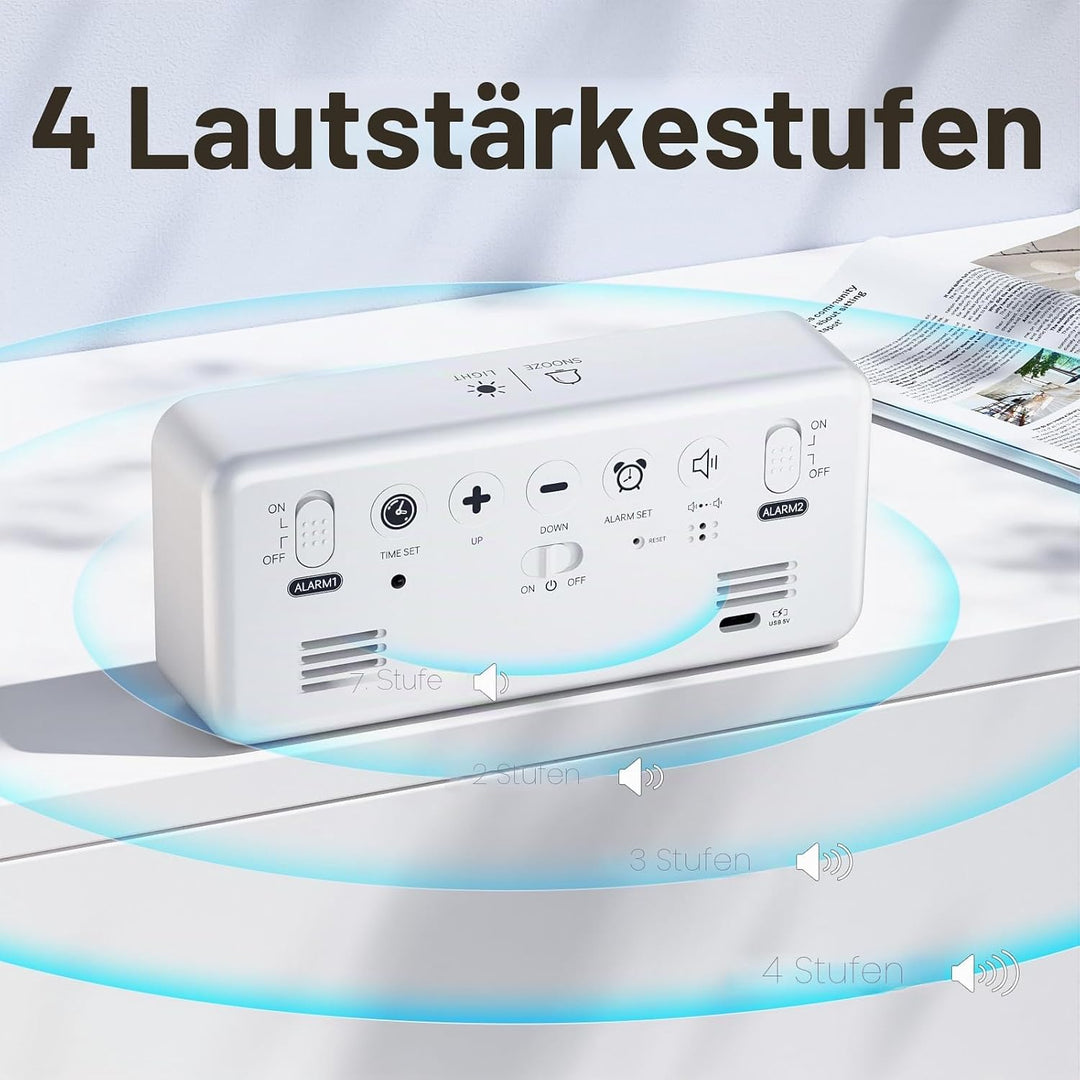 Wecker Digital, LED Digitaluhr mit Temperaturanzeige Tragbarer Spiegelalarm Tischuhr mit 2 Alarmen 1