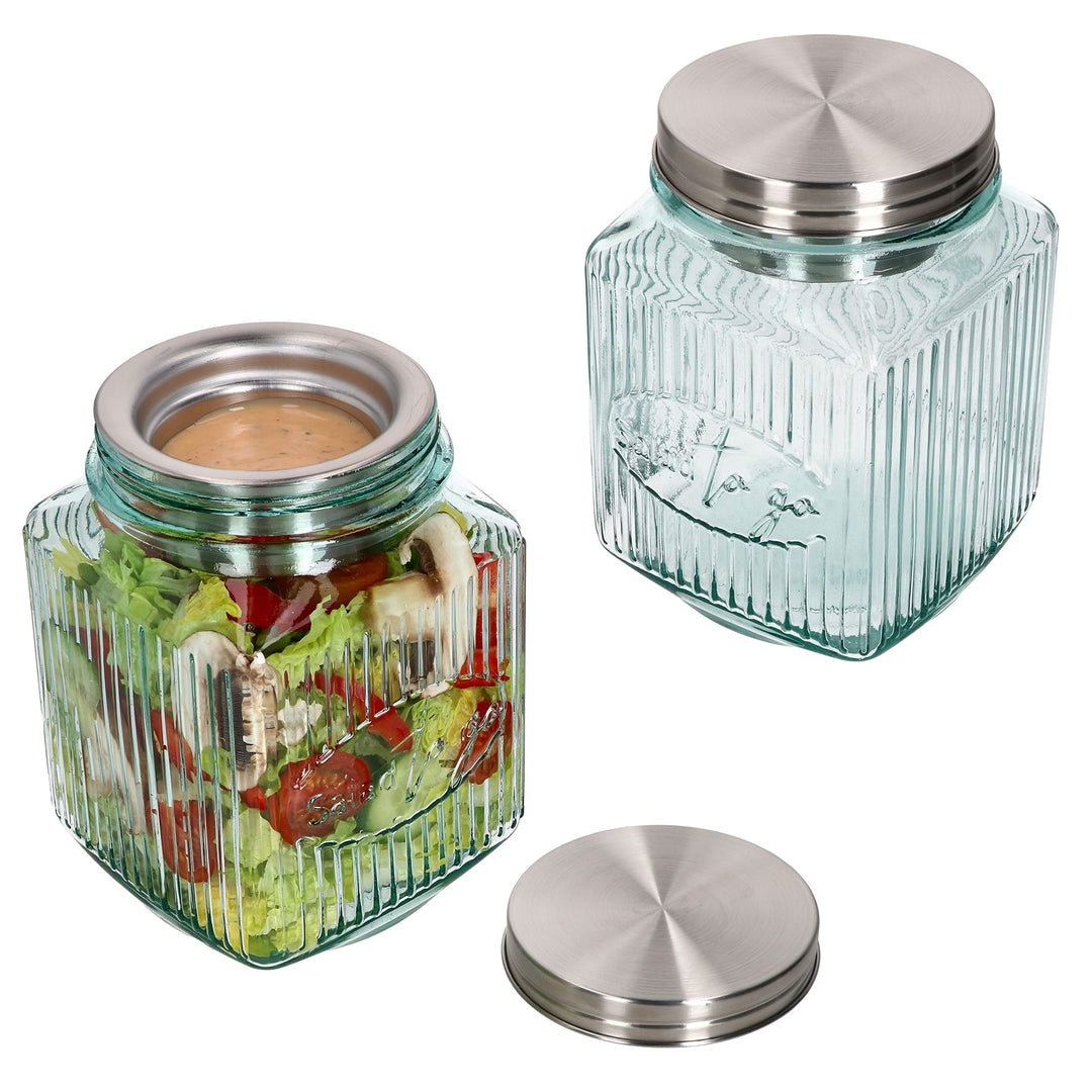 MamboCat 6tlg Set Salat to Go Vorratsglas 1 L I Aufbewahrungsbehälter für Salat I 100% recyceltes Gl