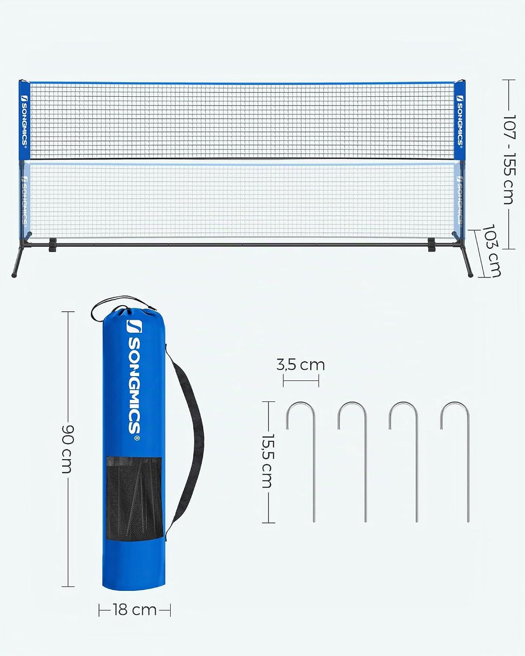 SONGMICS Badmintonnetz, faltbar, einfach zu montieren, leicht zu transportieren, höhenverstellbar (1
