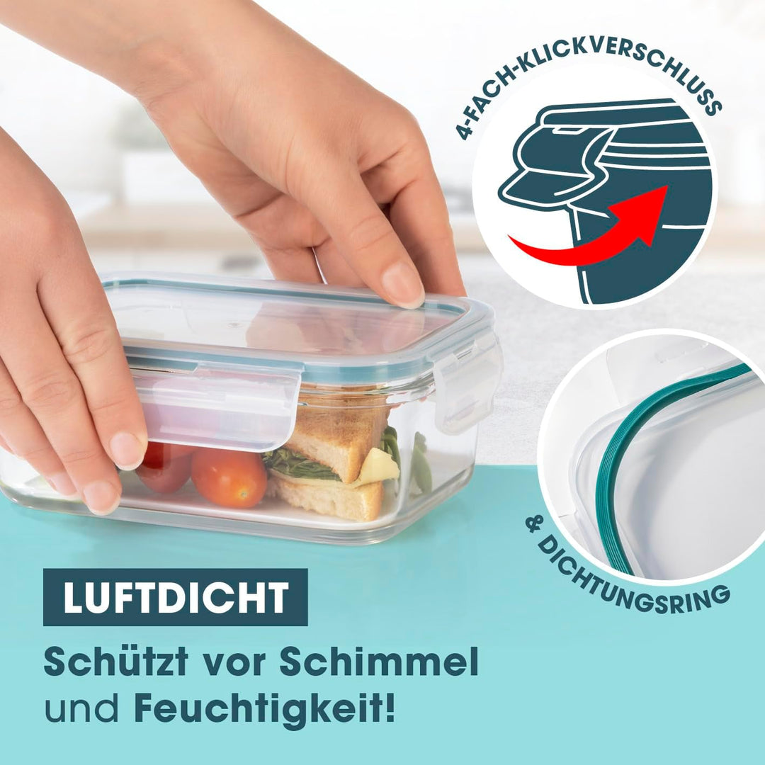 GOURMETmaxx Glas-Frischhaltedosen Klick-It 3 Dosen 725ml | Als Brotdose oder für Meal Prep | Spülmas