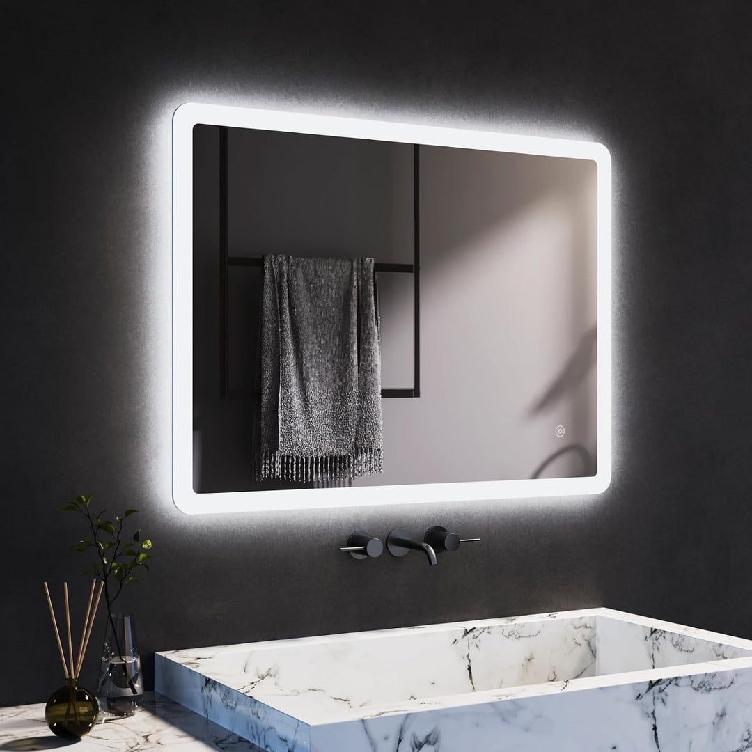 Badezimmerspiegel mit Beleuchtung 70x50cm,LED Badspiegel Badezimmer Spiegel mit Beleuchtung Lichtspi