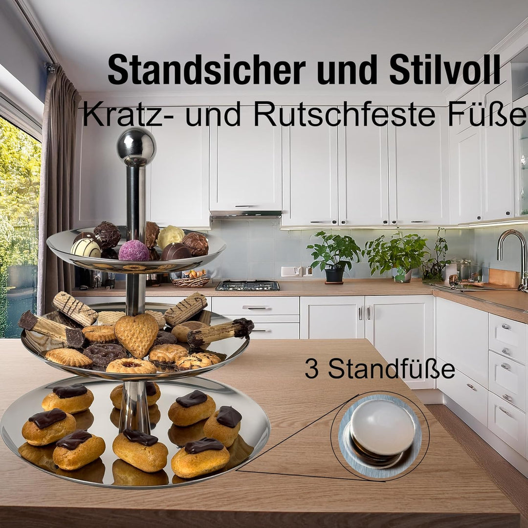 Etagere 3 Etagen aus Edelstahl – Robuster Servierturm für Küche & Buffet – Elegantes Design für Kuch