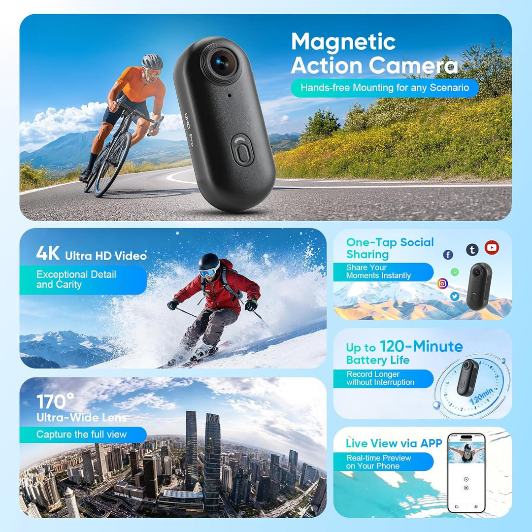 Multifunctional Mini Action Cam WiFi, 4K Bodycam körperkamera,Actionkamera mit 64 GB Speicherkarte,