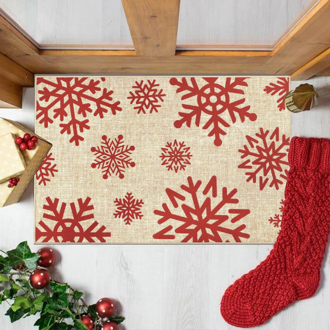Enyhom Weihnachten Gross Schmutzfangmatte 80 x 120 cm, rutschfeste Maschinenwaschbare Schneeflocken