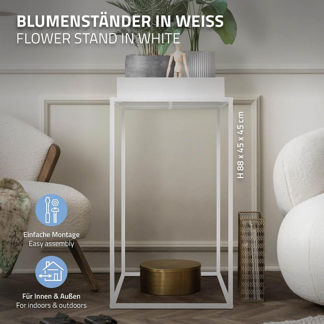 ML-Design Pflanzenständer Weiss aus Metall, 45x45x88 cm, quadratisch, stapelbar, Ablagefläche mit ho