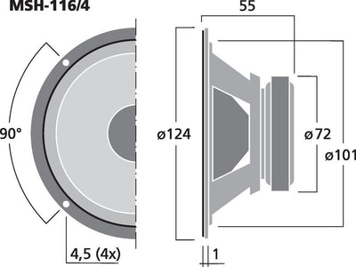 MONACOR MSH-116/4 Hi-Fi Mitteltöner, Speaker für die Mittelton-Wiedergabe, Einbau-Modul für Boxen-Ge